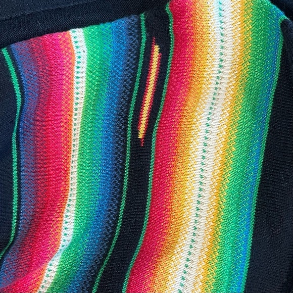 Striped Serape Knit Top Colorful Accent 3/4 Sleeve Boat Neck Pullover - Picture 7 of 8